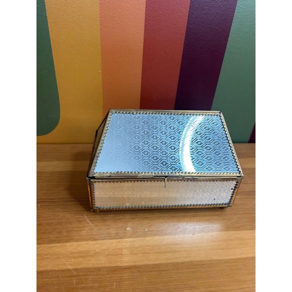 Vintage brass and glass mirrored jewellery box catch all - Picture 2 of 6